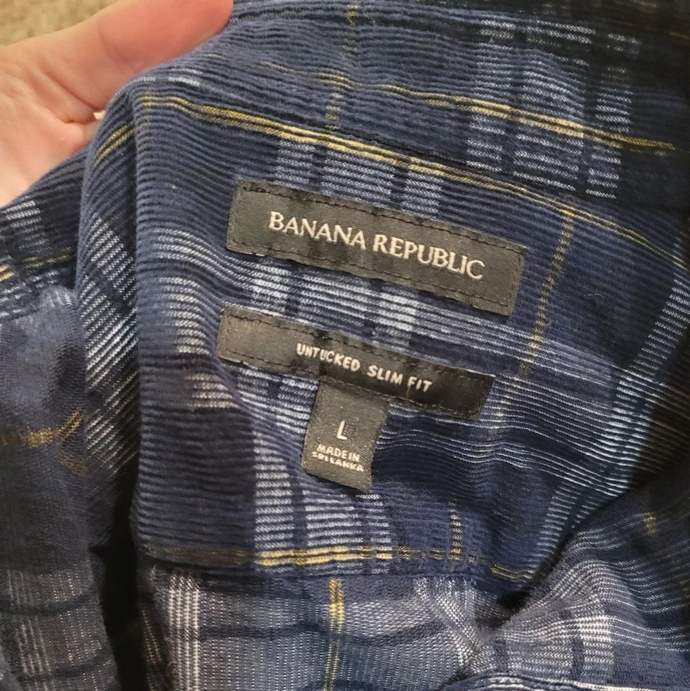 Banana Republic Untucked Slim Fit Cotton Plaid Shirt Size Large
